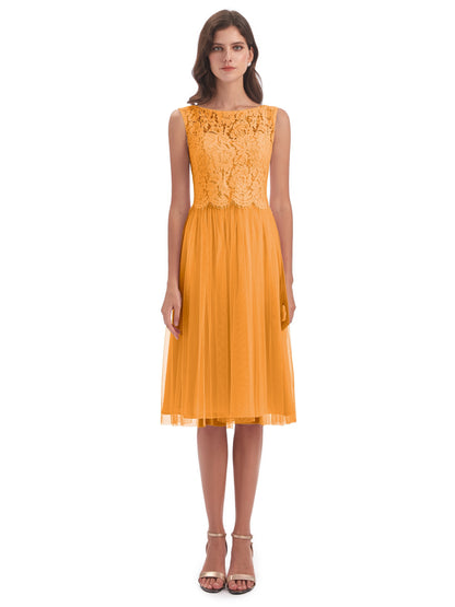 Luna Knee Length Scoop Lace Bridesmaid Dresses