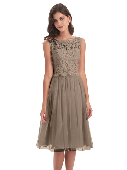 Luna Knee Length Scoop Lace Bridesmaid Dresses