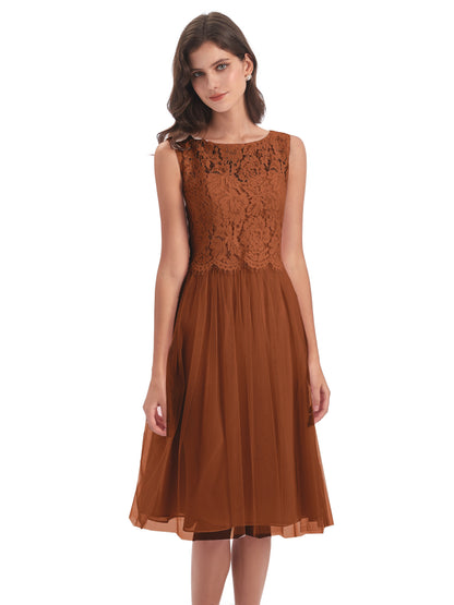 Luna Knee Length Scoop Lace Bridesmaid Dresses