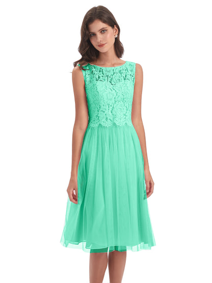 Luna Knee Length Scoop Lace Bridesmaid Dresses
