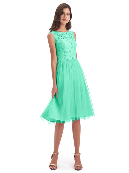 Luna Knee Length Scoop Lace Bridesmaid Dresses