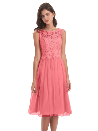 Luna Knee Length Scoop Lace Bridesmaid Dresses