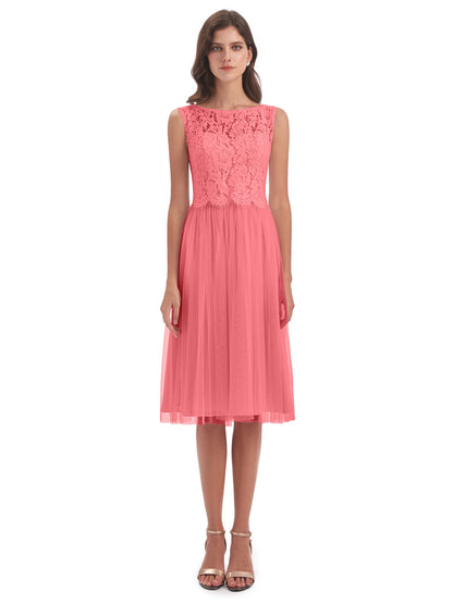 Luna Knee Length Scoop Lace Bridesmaid Dresses