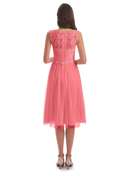 Luna Knee Length Scoop Lace Bridesmaid Dresses