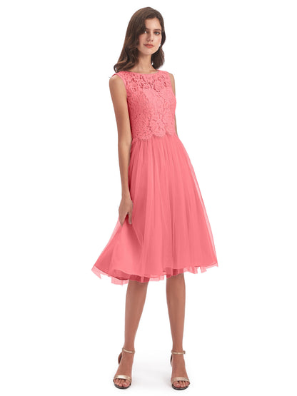Luna Knee Length Scoop Lace Bridesmaid Dresses