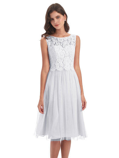 Luna Knee Length Scoop Lace Bridesmaid Dresses