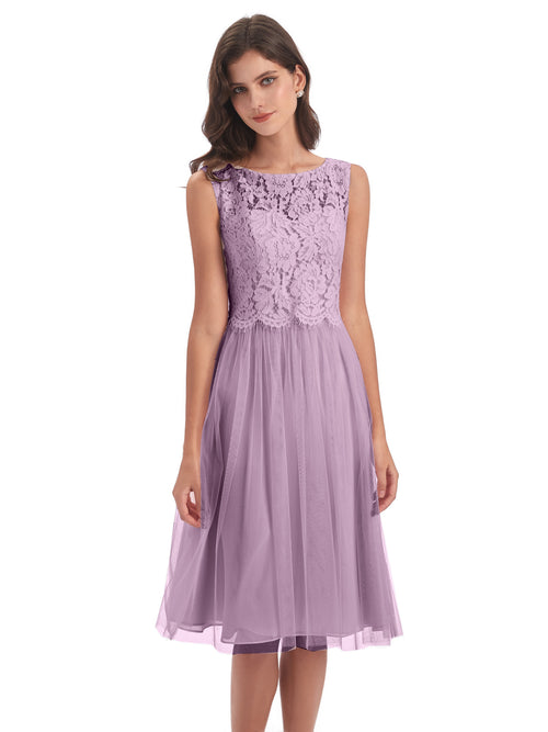Luna Knee Length Scoop Lace Bridesmaid Dresses