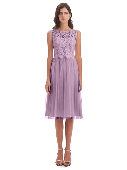 Luna Knee Length Scoop Lace Bridesmaid Dresses