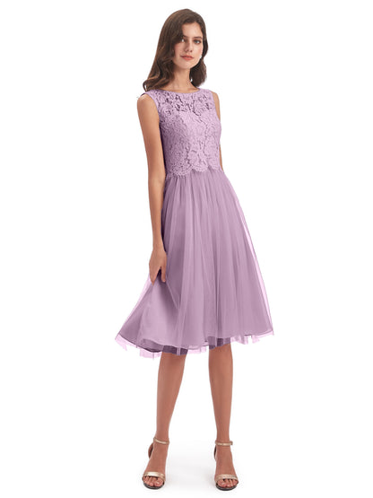 Luna Knee Length Scoop Lace Bridesmaid Dresses