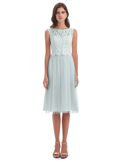 Luna Knee Length Scoop Lace Bridesmaid Dresses