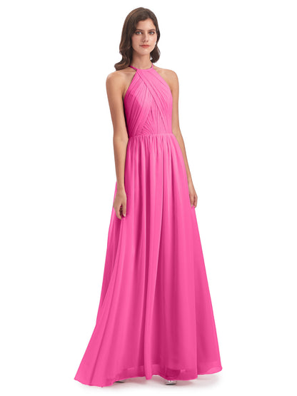 Mackenzie Halter Keyhole Lace Long Bridesmaid Dresses