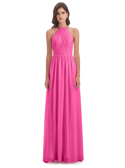 Mackenzie Halter Keyhole Lace Long Bridesmaid Dresses