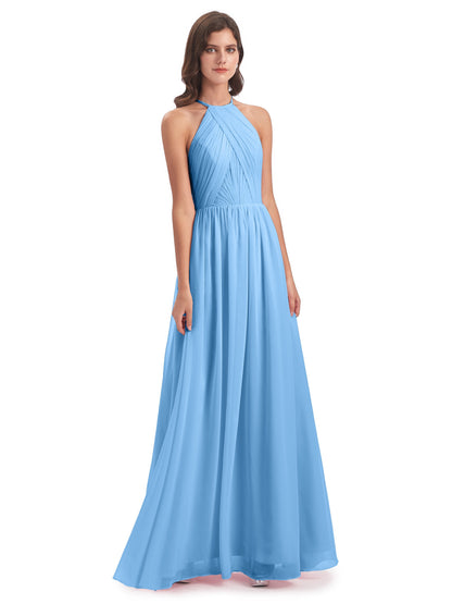 Mackenzie Halter Keyhole Lace Long Bridesmaid Dresses