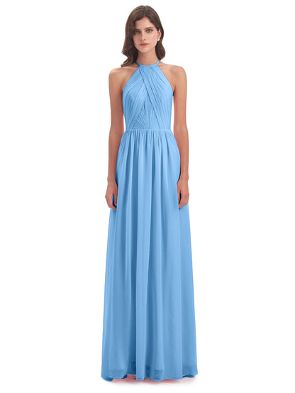 Mackenzie Halter Keyhole Lace Long Bridesmaid Dresses
