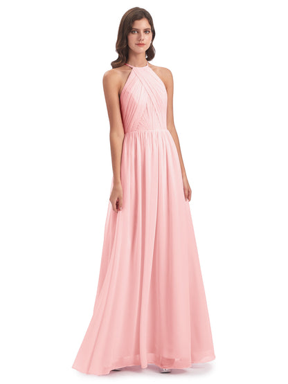 Mackenzie Halter Keyhole Lace Long Bridesmaid Dresses