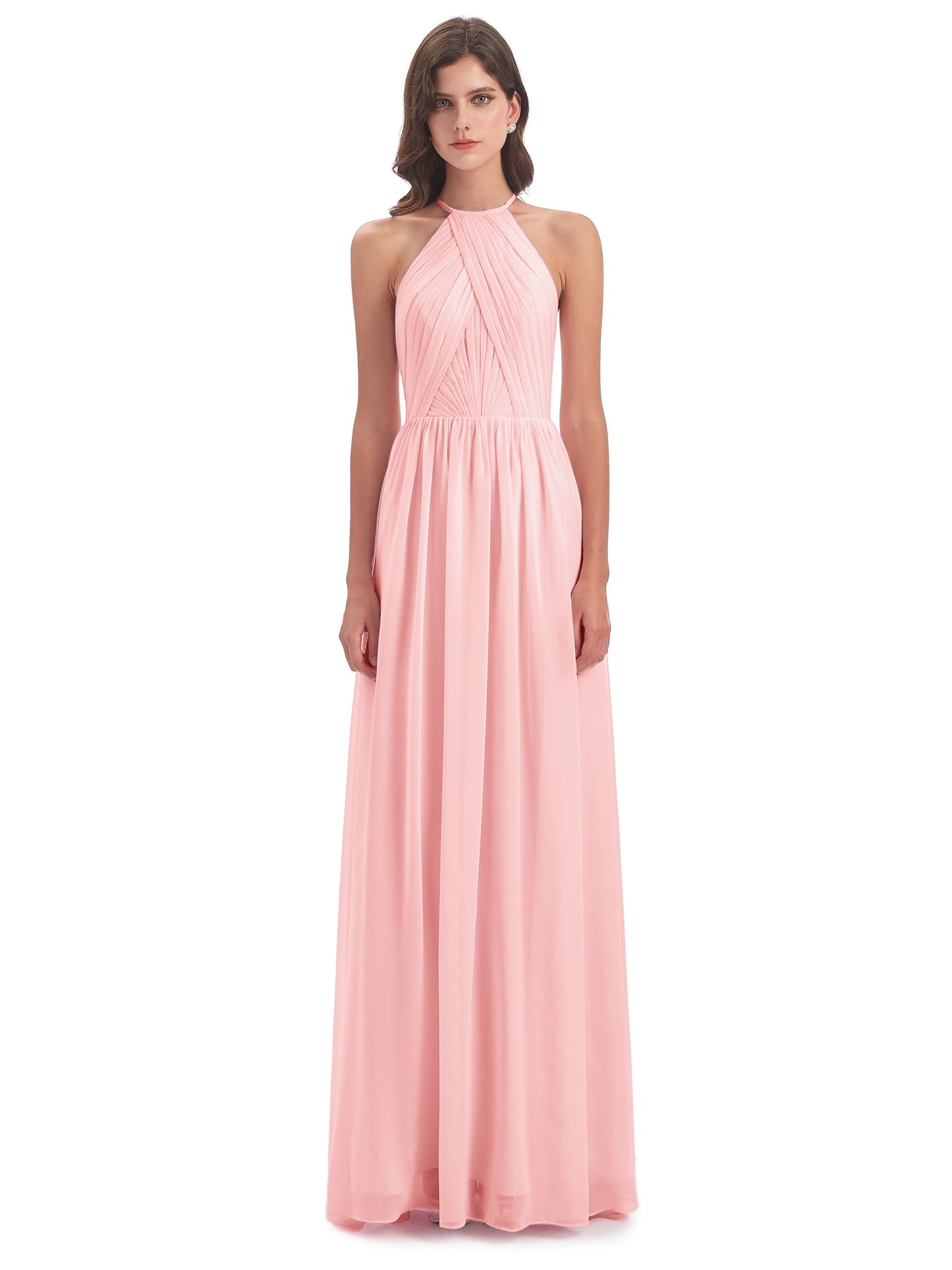 Mackenzie Halter Keyhole Lace Long Bridesmaid Dresses