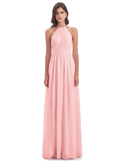 Mackenzie Halter Keyhole Lace Long Bridesmaid Dresses