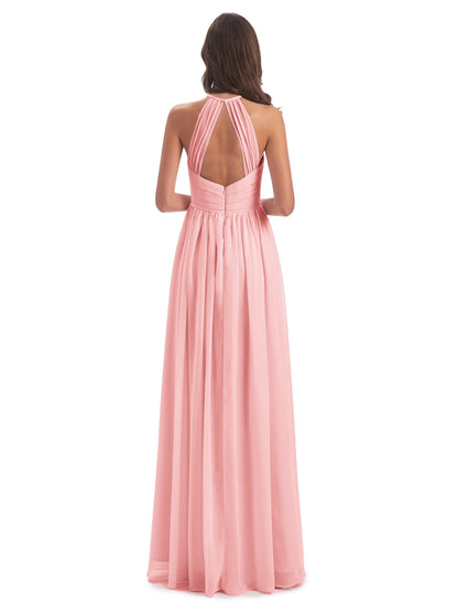 Mackenzie Halter Keyhole Lace Long Bridesmaid Dresses