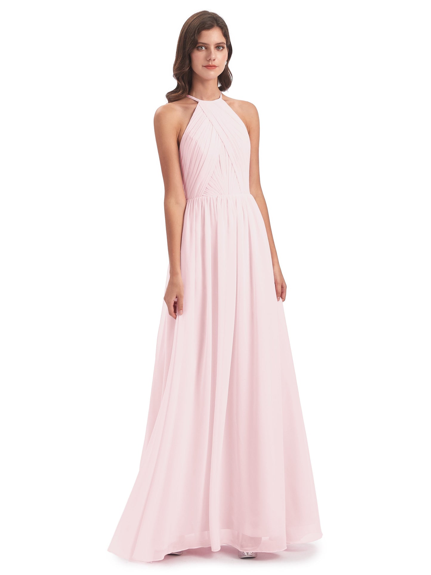Mackenzie Halter Keyhole Lace Long Bridesmaid Dresses