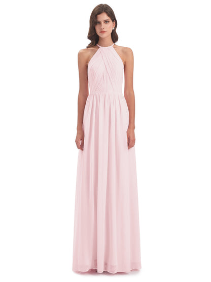Mackenzie Halter Keyhole Lace Long Bridesmaid Dresses