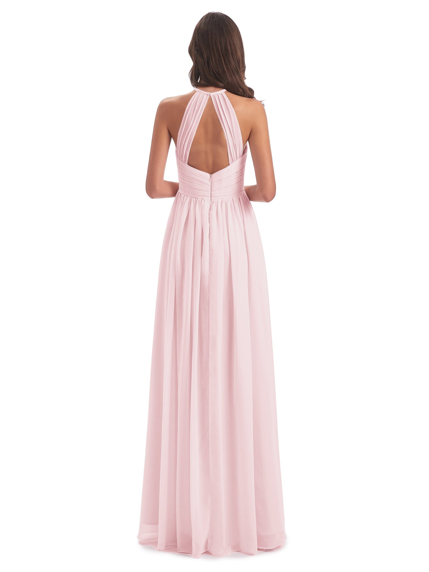 Mackenzie Halter Keyhole Lace Long Bridesmaid Dresses