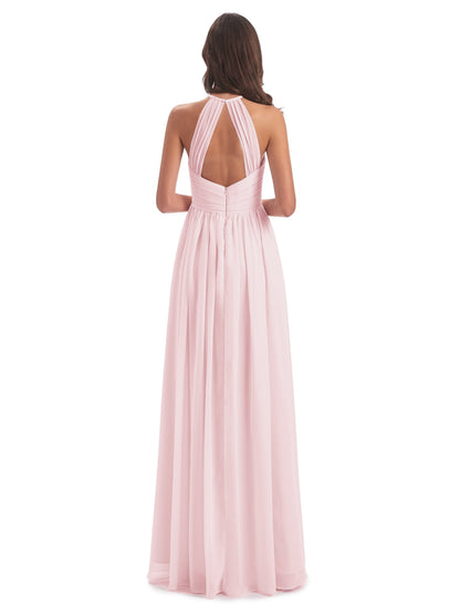 Mackenzie Halter Keyhole Lace Long Bridesmaid Dresses