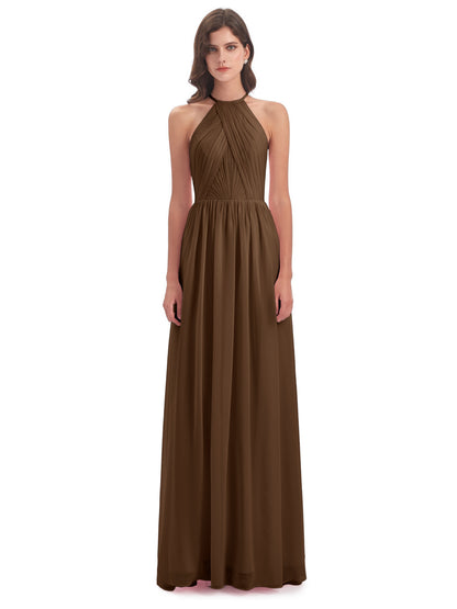 Mackenzie Halter Keyhole Lace Long Bridesmaid Dresses
