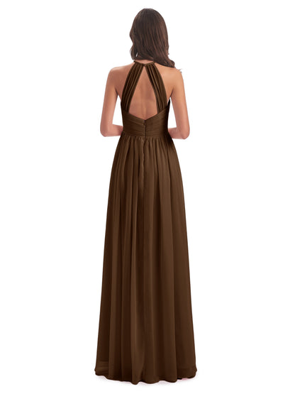 Mackenzie Halter Keyhole Lace Long Bridesmaid Dresses