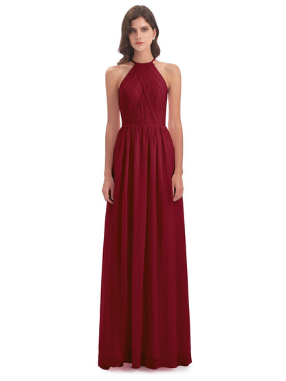 Mackenzie Halter Keyhole Lace Long Bridesmaid Dresses