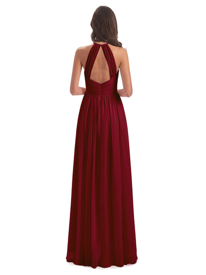 Mackenzie Halter Keyhole Lace Long Bridesmaid Dresses