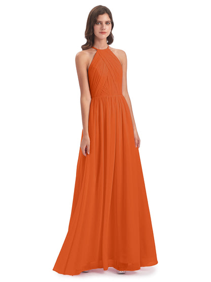 Mackenzie Halter Keyhole Lace Long Bridesmaid Dresses