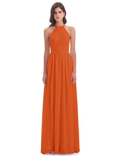 Mackenzie Halter Keyhole Lace Long Bridesmaid Dresses