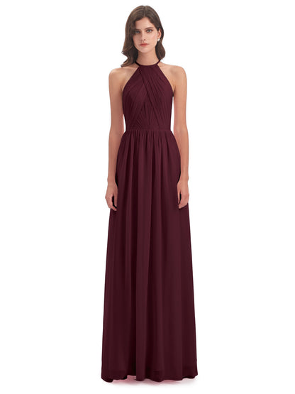 Mackenzie Halter Keyhole Lace Long Bridesmaid Dresses