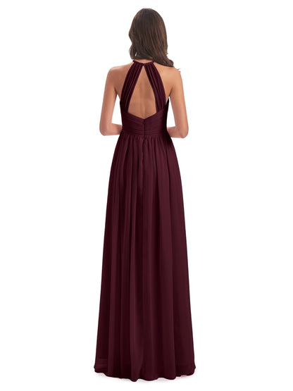 Mackenzie Halter Keyhole Lace Long Bridesmaid Dresses