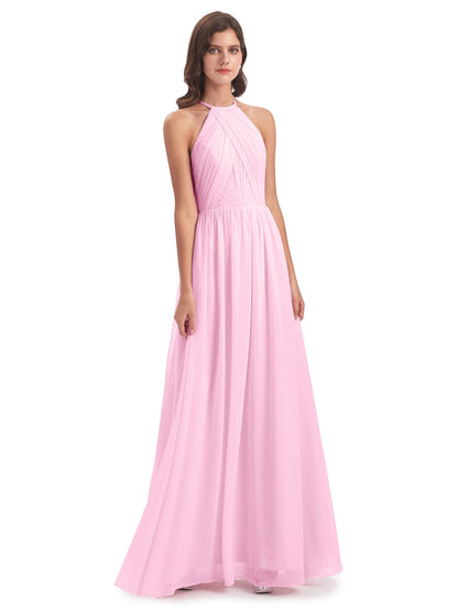 Mackenzie Halter Keyhole Lace Long Bridesmaid Dresses