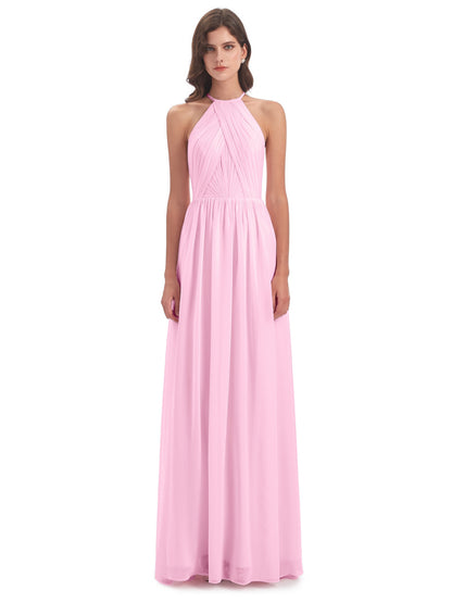 Mackenzie Halter Keyhole Lace Long Bridesmaid Dresses