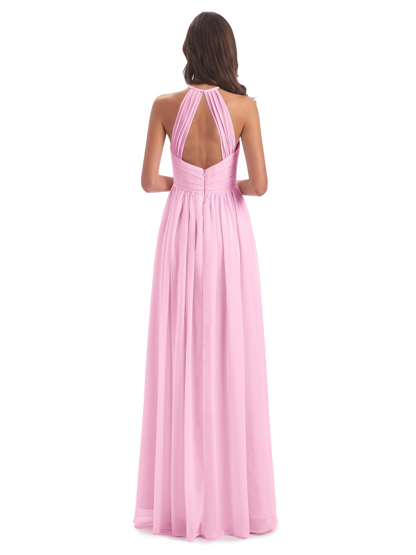 Mackenzie Halter Keyhole Lace Long Bridesmaid Dresses
