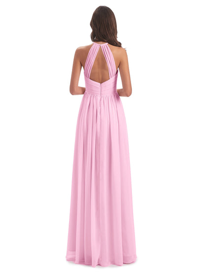 Mackenzie Halter Keyhole Lace Long Bridesmaid Dresses