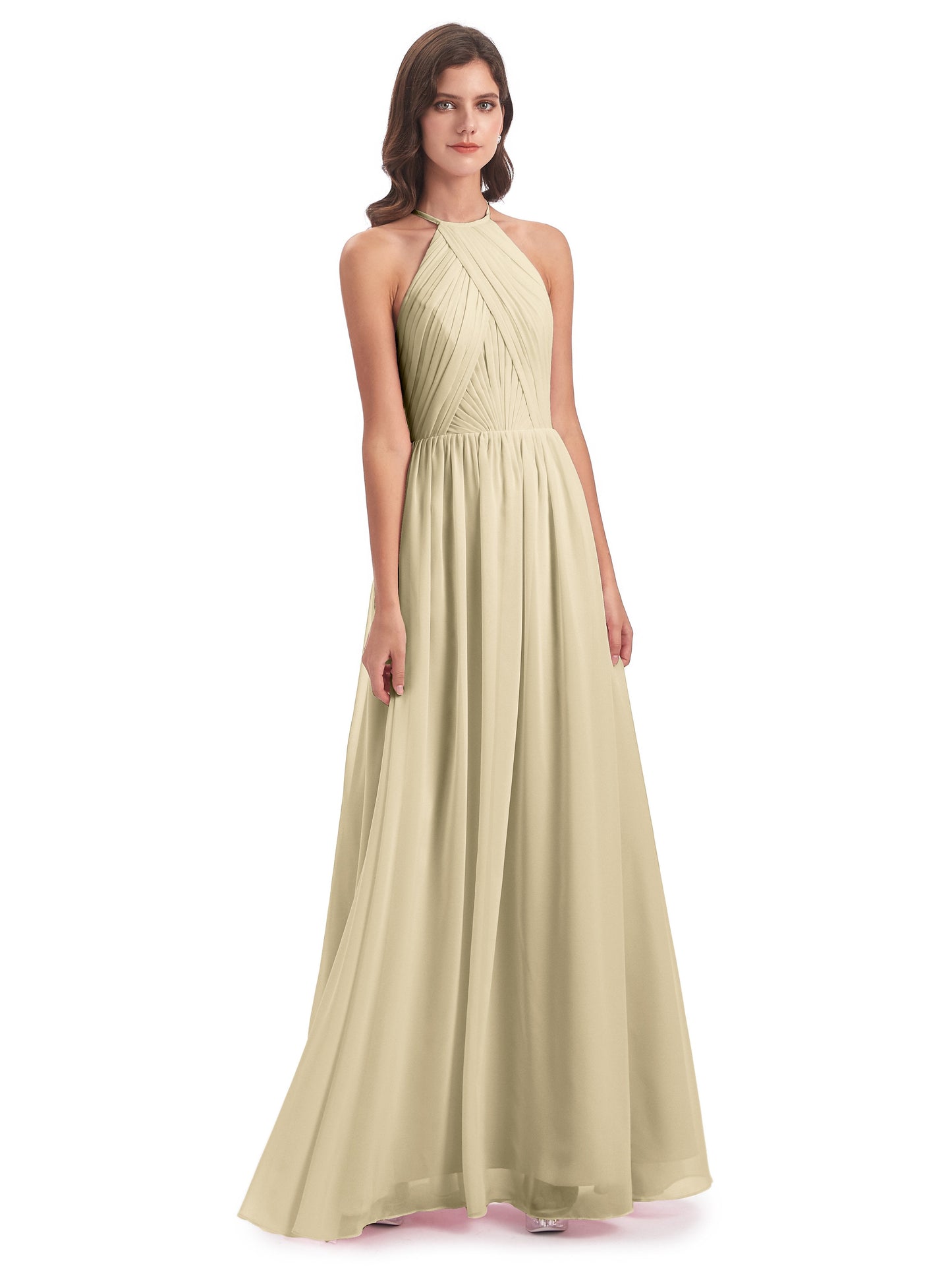 Mackenzie Halter Keyhole Lace Long Bridesmaid Dresses