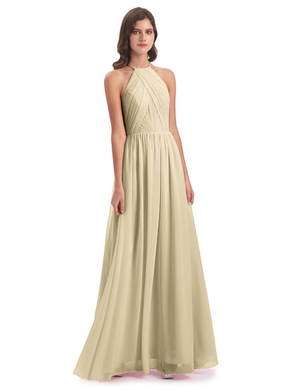 Mackenzie Halter Keyhole Lace Long Bridesmaid Dresses