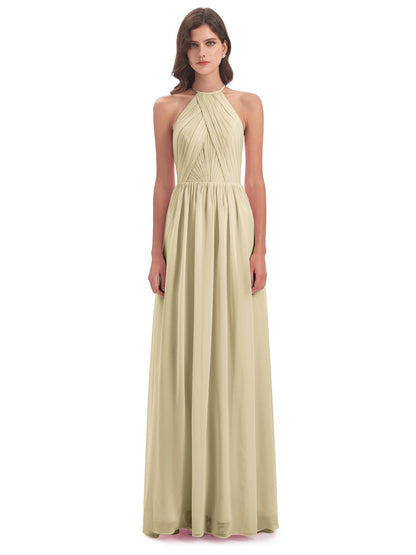 Mackenzie Halter Keyhole Lace Long Bridesmaid Dresses