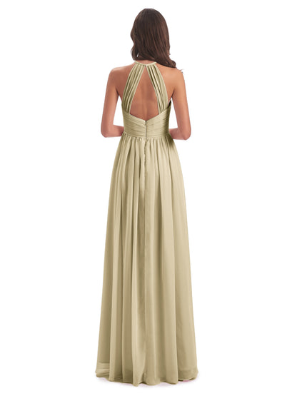 Mackenzie Halter Keyhole Lace Long Bridesmaid Dresses