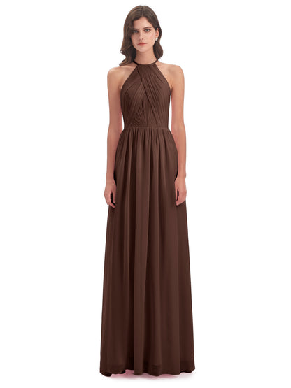 Mackenzie Halter Keyhole Lace Long Bridesmaid Dresses