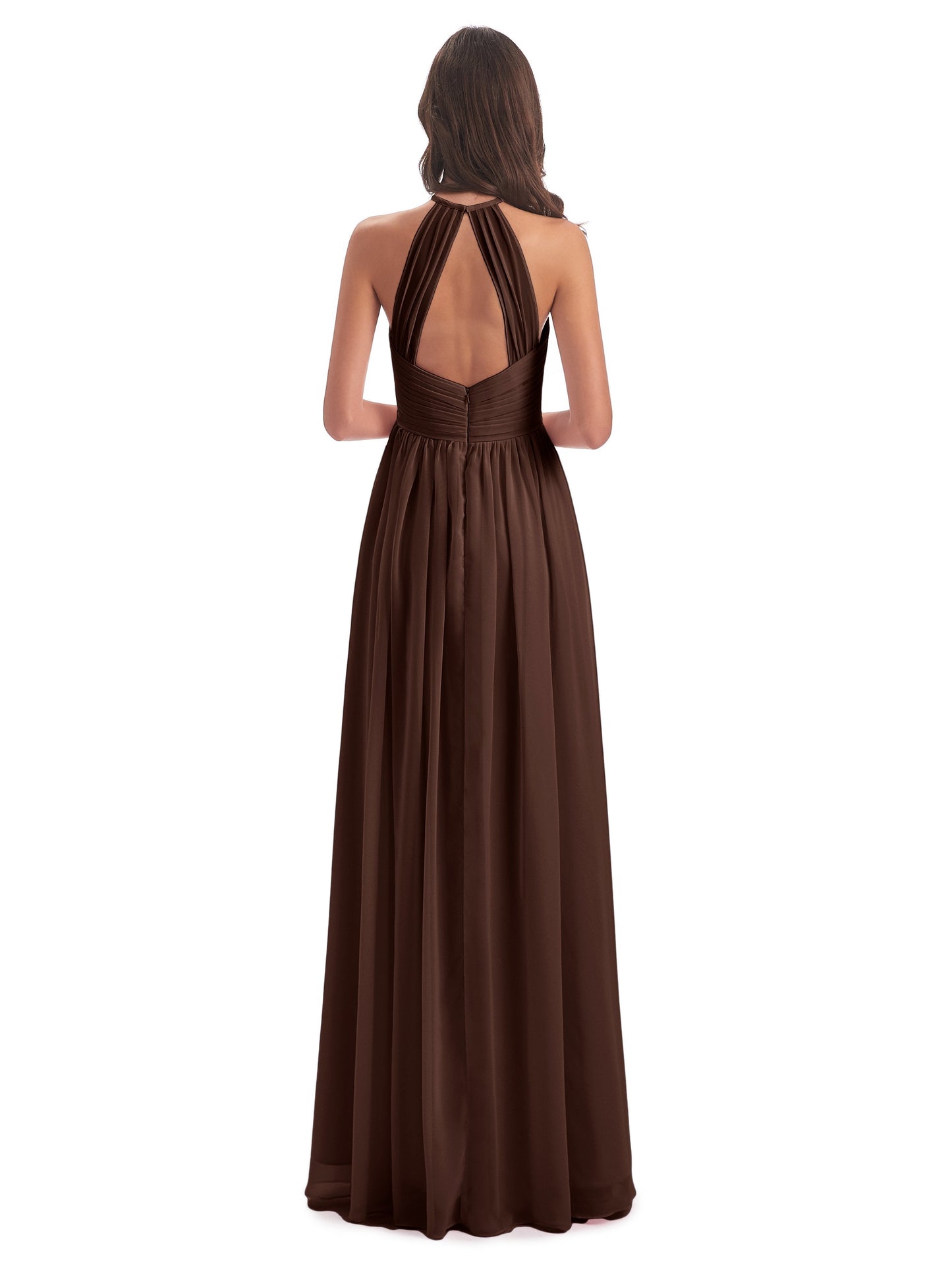 Mackenzie Halter Keyhole Lace Long Bridesmaid Dresses