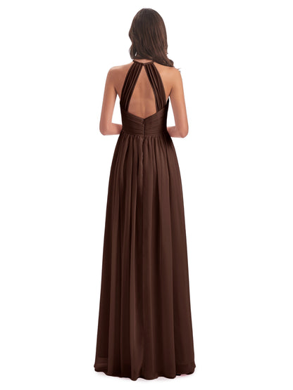 Mackenzie Halter Keyhole Lace Long Bridesmaid Dresses