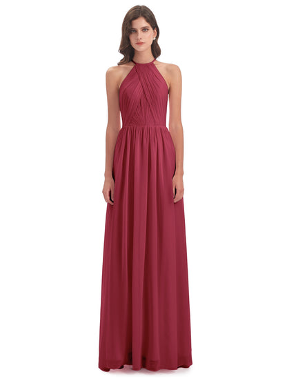 Mackenzie Halter Keyhole Lace Long Bridesmaid Dresses