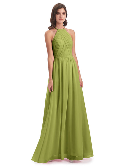 Mackenzie Halter Keyhole Lace Long Bridesmaid Dresses