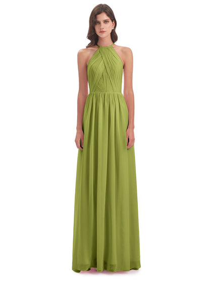 Mackenzie Halter Keyhole Lace Long Bridesmaid Dresses