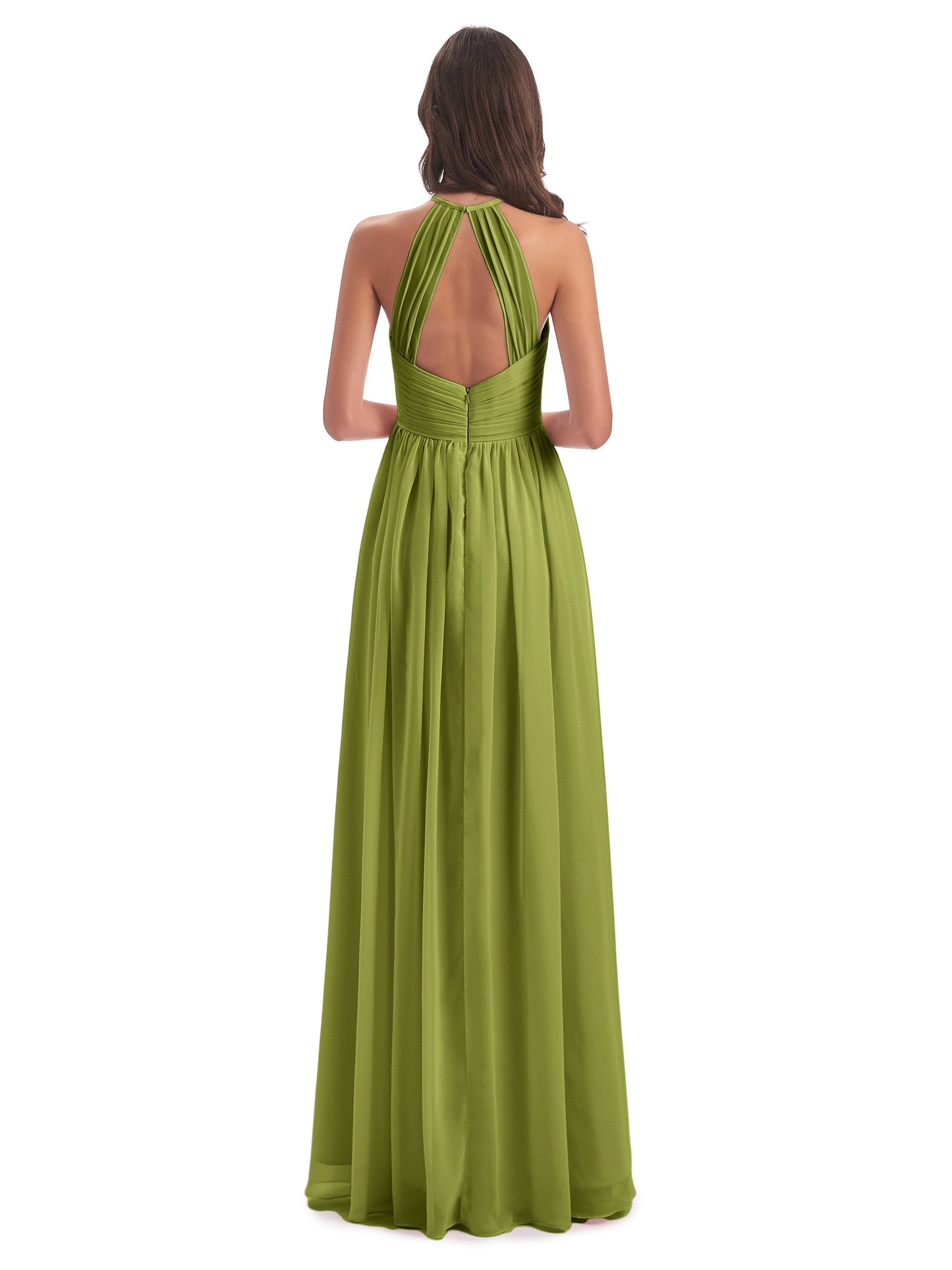 Mackenzie Halter Keyhole Lace Long Bridesmaid Dresses