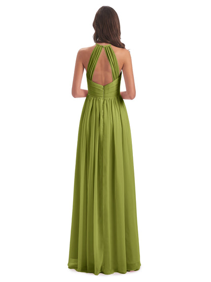 Mackenzie Halter Keyhole Lace Long Bridesmaid Dresses